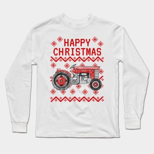 Vintage Tractor Ugly Christmas Farmer Farming Funny Long Sleeve T-Shirt